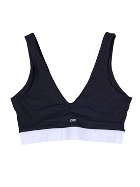 Joja Athletic Black White V-Neck Sports Bra Crop Top Activewear NWOT